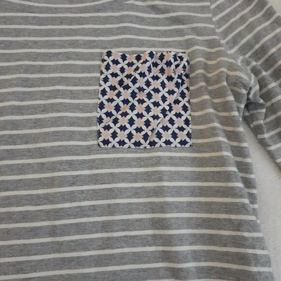 Anthropologie Little Yellow Button Women's Size M Gray Stripe Mixed Media Shirt - Picture 5 of 14